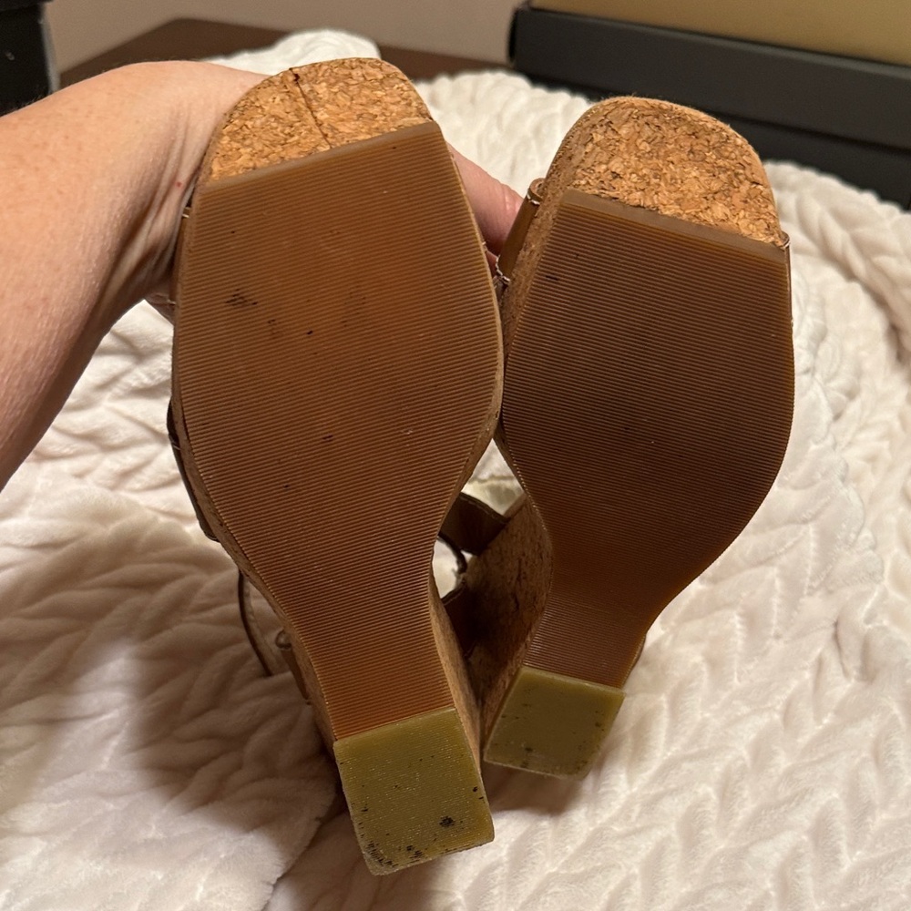 Apostrophe Tan Cork Wedge Sandals with Ankle Strap - Picture 4 of 8